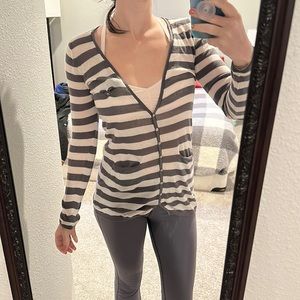 Grey and white striped sweater shirt- Moth Anthro